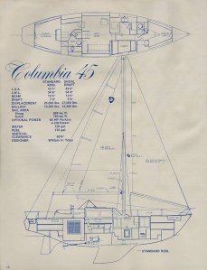 Columbia 45 Deep Draft Sloop and Interior Diagram