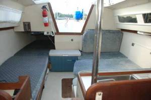 Catalina 22 New Design, Looking Aft from V-berth, Dinette Table Lowered