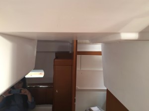 Jeanneau Sun Odyssey 44DS Owner's Cabin Aft, View to Port, Varied Head Room