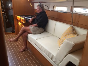 Jeanneau Sun Odyssey 44DS Main Salon, View Aft to Port, Settee